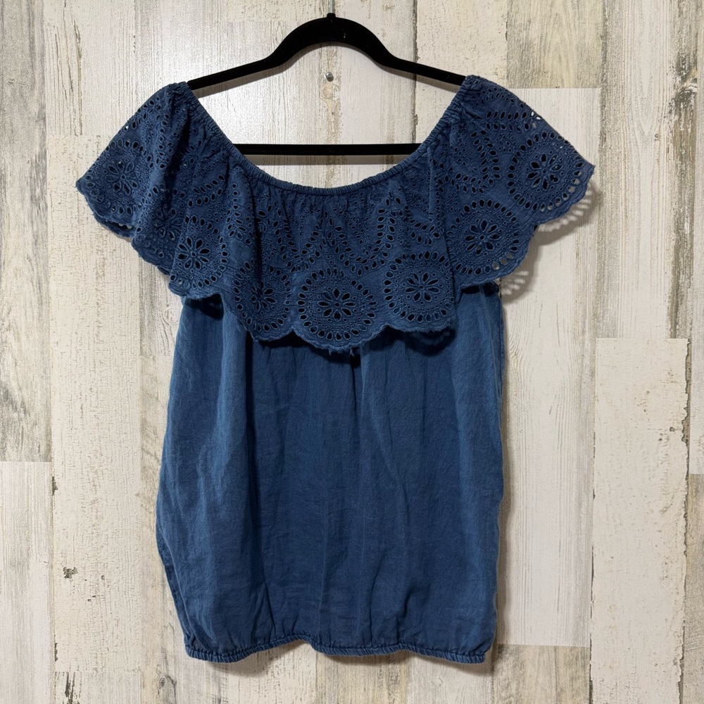 Solitaire Blue Eyelet Off-Shoulder Blouse